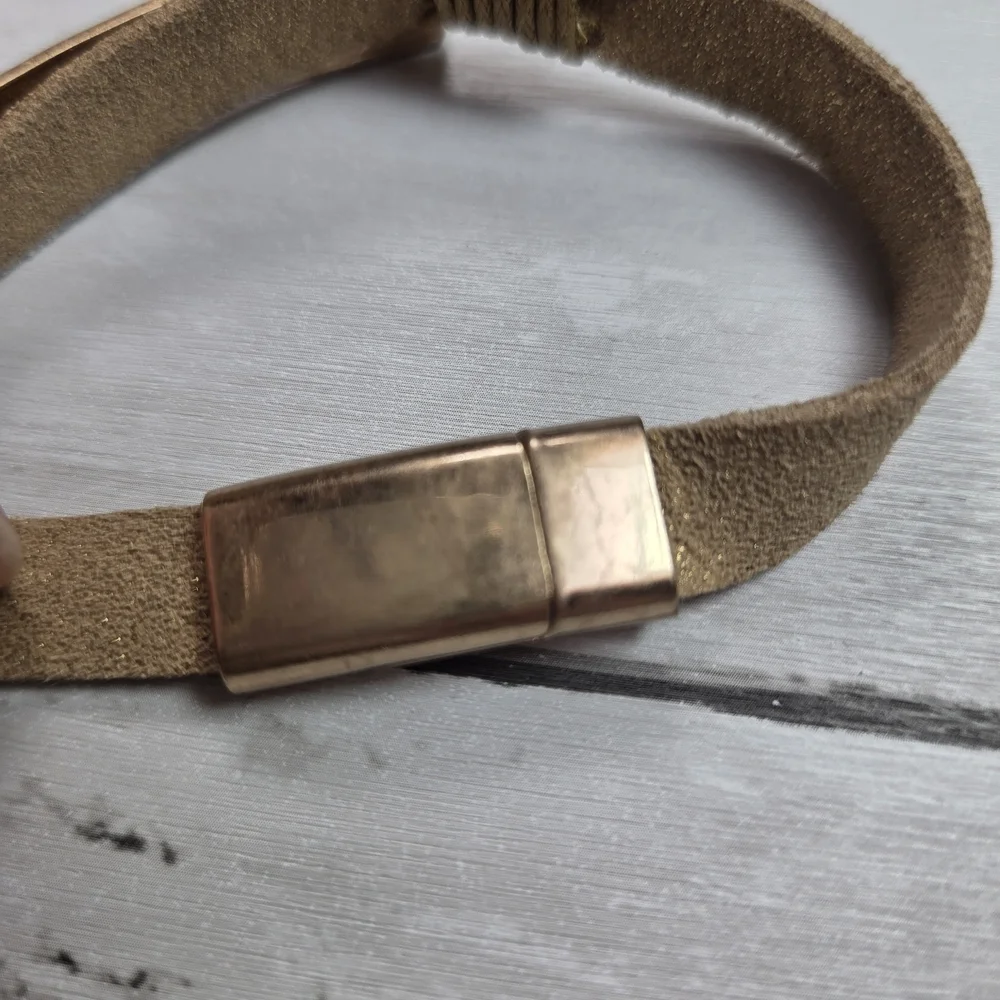 Gold-Tone 'Blessed' Leather Boho Wrap Bracelet with Pearl Charm